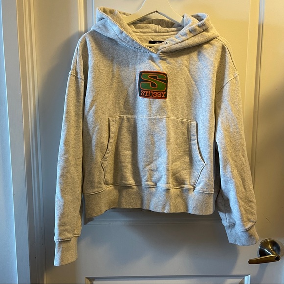 Stussy hoodie grey Gness Boxy Crop Hood Ash Heather size small - Picture 1 of 8